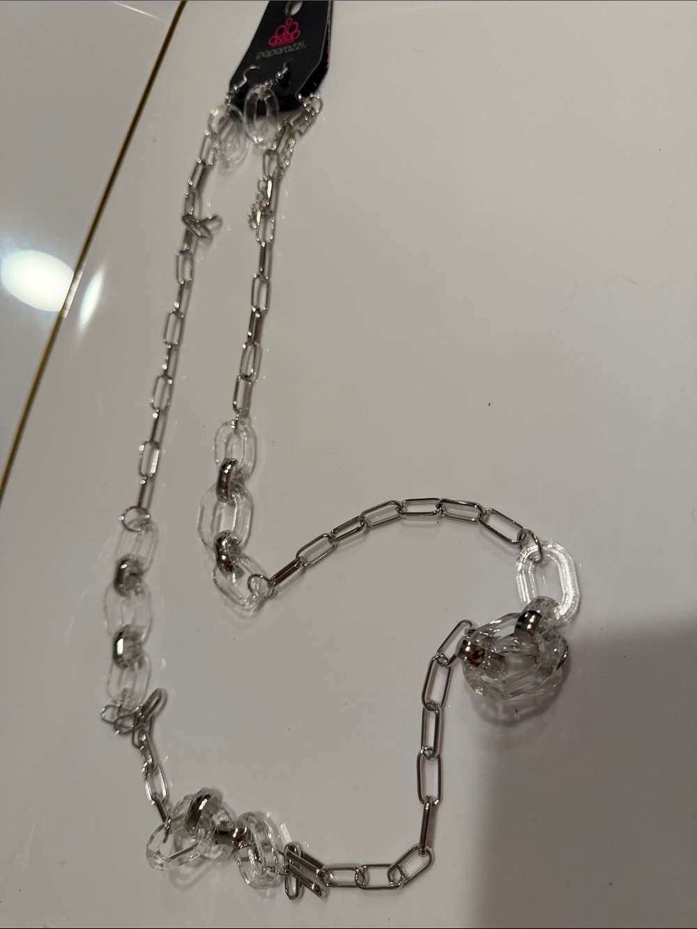 paparazzi Clear and Silver-Link Statement Necklace